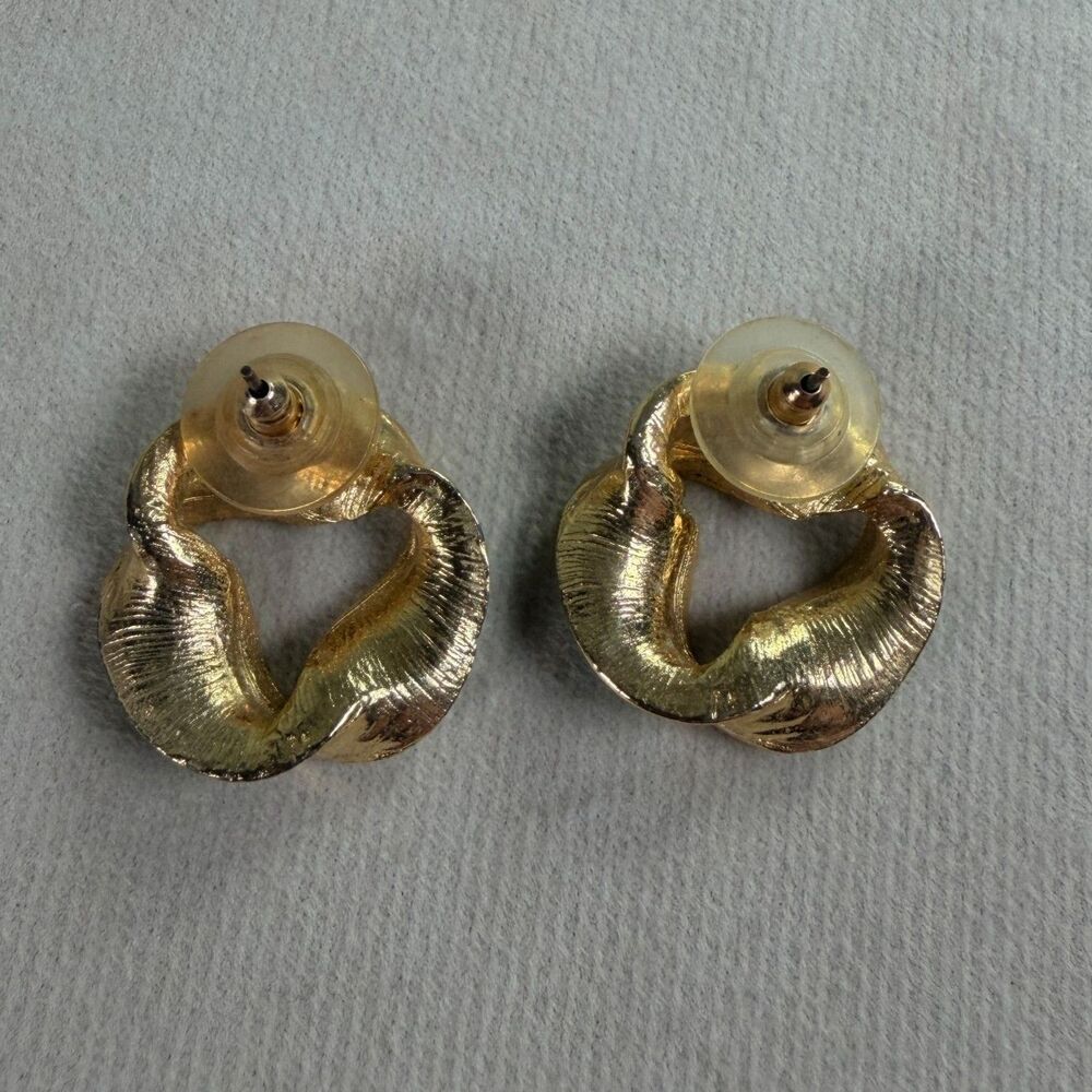 Vintage Teal Enamel Gold Tone Twisted Knot Circle Post Earrings Statement Retro - Picture 3 of 6